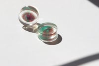 Image 1 of 25MM 1" Plugs - Epoxy Resin Plugs - PAIR - Dome Design (Pink, Green) - Unique - One of a kind