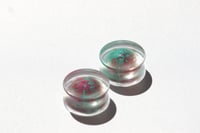 Image 2 of 25MM 1" Plugs - Epoxy Resin Plugs - PAIR - Dome Design (Pink, Green) - Unique - One of a kind