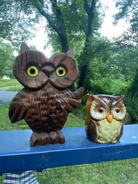 Image 3 of Vintage Carved Wooden Owl Figurine with Glass Eyes