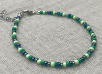 Image 3 of Glass Seed Bead Bracelet (Green, Blue)