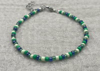 Image 1 of Glass Seed Bead Bracelet (Green, Blue)