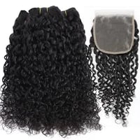 Curly Wave Bundles with 4x4 Transparent Lace Closure 
