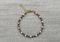 Image 2 of Glass Seed Bead Bracelet (yellow, red, blue, and green)