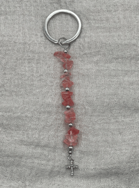 Image 1 of Watermelon Red Crystal Gemstone Keychain 