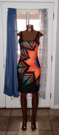 Image 1 of FLORAL PRINT TANK BODYCON SLEEVELESS DRESS ORANGE 