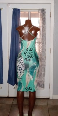 Image 2 of MULTI COLORED LEPORAD PRINT BACKLESS BODYCON DRESS W/SPAGHETTI STRAP 