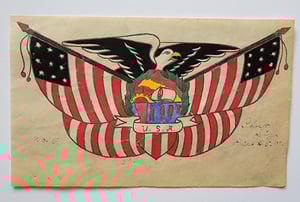 Image of antique 1920s original unknown eagle usa flag ship nautical tattoo flash 4x6