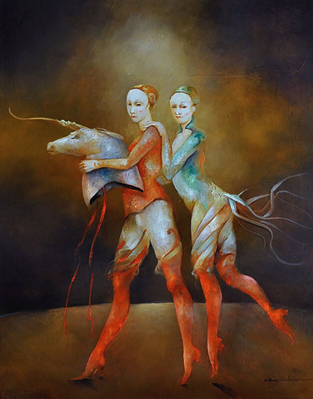 Image of ANNE BACHELIER - 'LES ECUYERES' - ORIGINAL OIL PAINTING