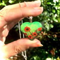 Image 1 of Poppy August Birth Flower Heart Pendant