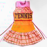 Image 4 of court court neon orange pink racerback 8/10 sleeveless courtneycourtney tennis dress vintage fabric 