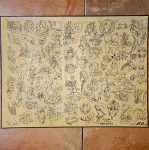 Image of 1920s percy waters blue print old ran copy antique tattoo flash sheet AA 18x24