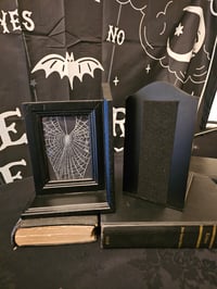 Image 3 of Gothic black BOOKENDS  with real preserved webs - PAIR 