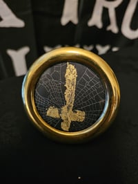 Image 1 of Brass framed spider web with gold leaf painted Upside down cross