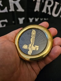Image 2 of Brass framed spider web with gold leaf painted Upside down cross
