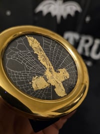 Image 3 of Brass framed spider web with gold leaf painted Upside down cross