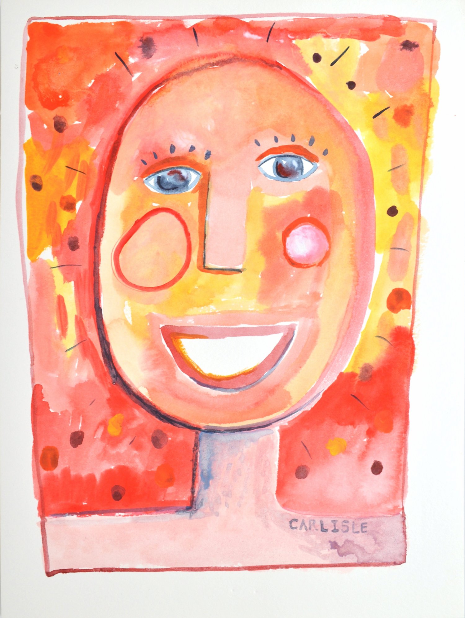 Image of 1995 - Smiling Head - Watercolor Framed