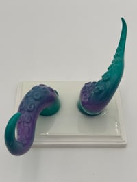 Image 1 of Double Teal and Lilac Tentacle on White Square Base