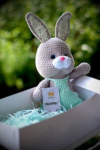 Image 2 of 🐰 Crochet Grey Bunny in Green Suit - Handmade Plushie for Cuddles and Play