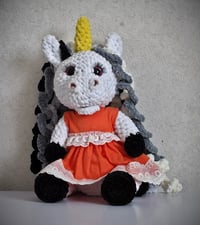 Image 2 of Handmade Crochet Unicorn In Dress, Fantasy Stuffed Toy Animal, Knitted Horse