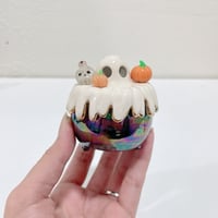 Image 8 of Glow in dark orange cat in witch brew cauldron ceramic keepsake (rainbow effect)