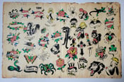 Image of vintage antique unknown S&W? S&R? folk art production +color tattoo flash colored  11x17