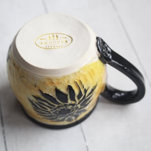 Image of Sgraffito Sunflower Mug, Hand Carved Botanical Design Specialty Art Mug, Made in USA