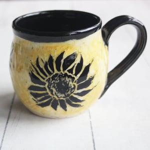 Image of Sgraffito Sunflower Mug, Hand Carved Botanical Design Specialty Art Mug, Made in USA