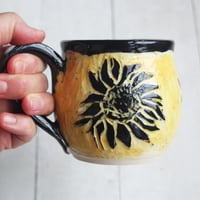 Image 3 of Sgraffito Sunflower Mug, Hand Carved Botanical Design Specialty Art Mug, Made in USA