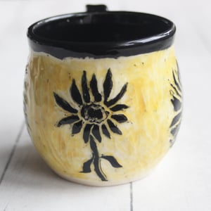 Image of Sgraffito Sunflower Mug, Hand Carved Botanical Design Specialty Art Mug, Made in USA