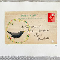Image 1 of Art - original 1937 postcard - hand painted bird and flowers