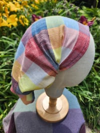 Image 1 of Linen Elastic Hair Covering in Colorful Check