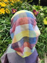 Image 2 of Linen Elastic Hair Covering in Colorful Check