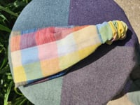 Image 3 of Linen Elastic Hair Covering in Colorful Check