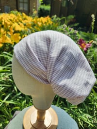 Image 1 of Linen Elastic Hair Cover in Lavender Gingham 