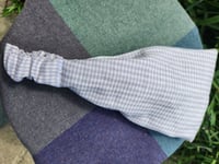Image 3 of Linen Elastic Hair Cover in Lavender Gingham 