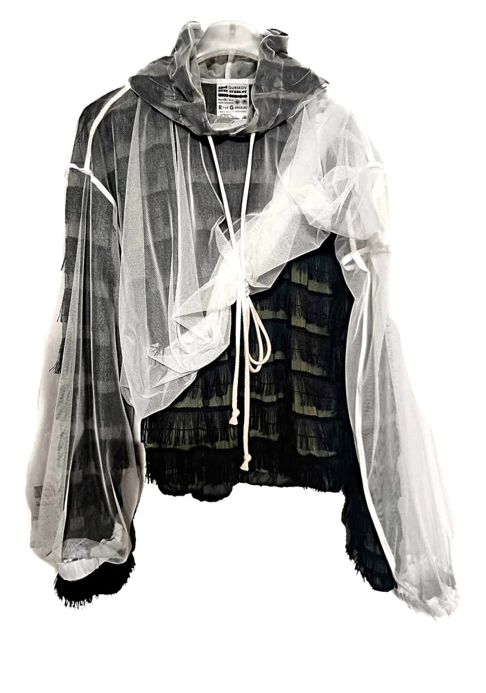 Image of MENS COUTURE 24 - 3-layer tulle/fringe hoodie.