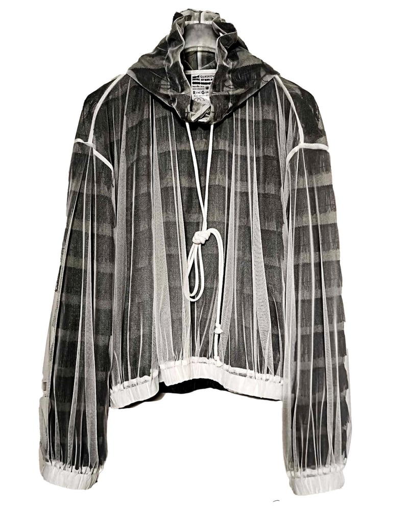 Image of MENS COUTURE 24 - 3-layer tulle/fringe hoodie.