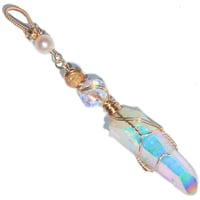 Image 1 of Angel Aura Quartz Crystal 14k GF Pendant with Stardust Bead