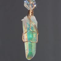 Image 5 of Angel Aura Quartz Crystal 14k GF Pendant with Stardust Bead