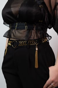 Image 5 of Satin elastic belt with D Rings and chain tassels - Gold