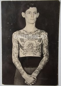 Image of original antique amund dietzel milwaukee tattooed man vintage tattoo photo 3.5x5