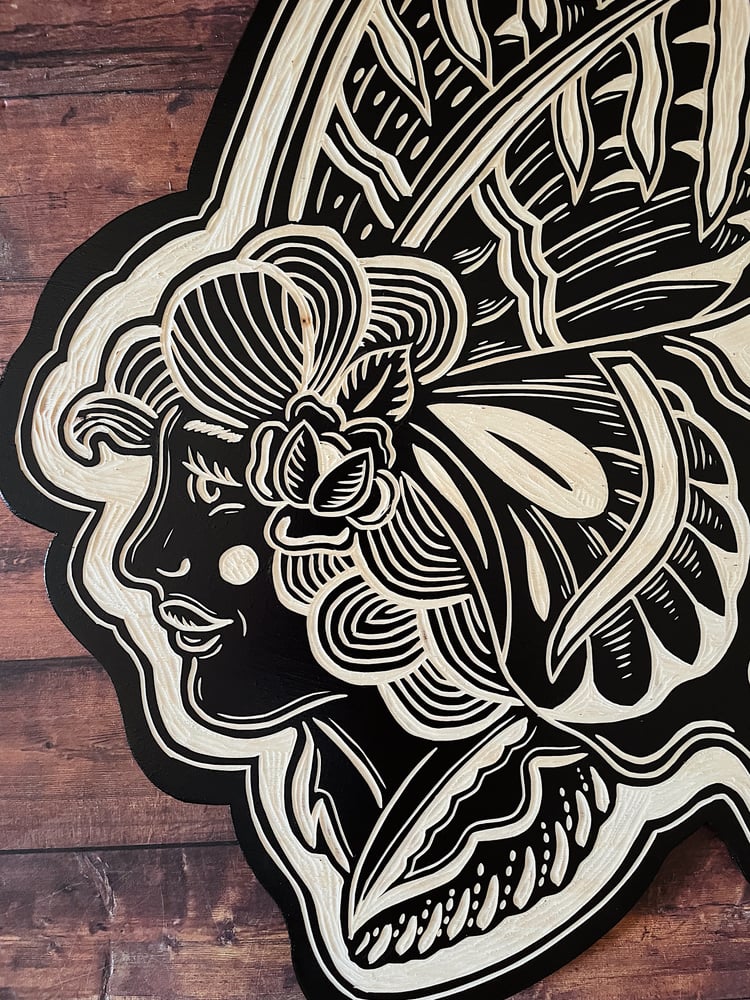 Image of Butterfly Lady Woodcut 