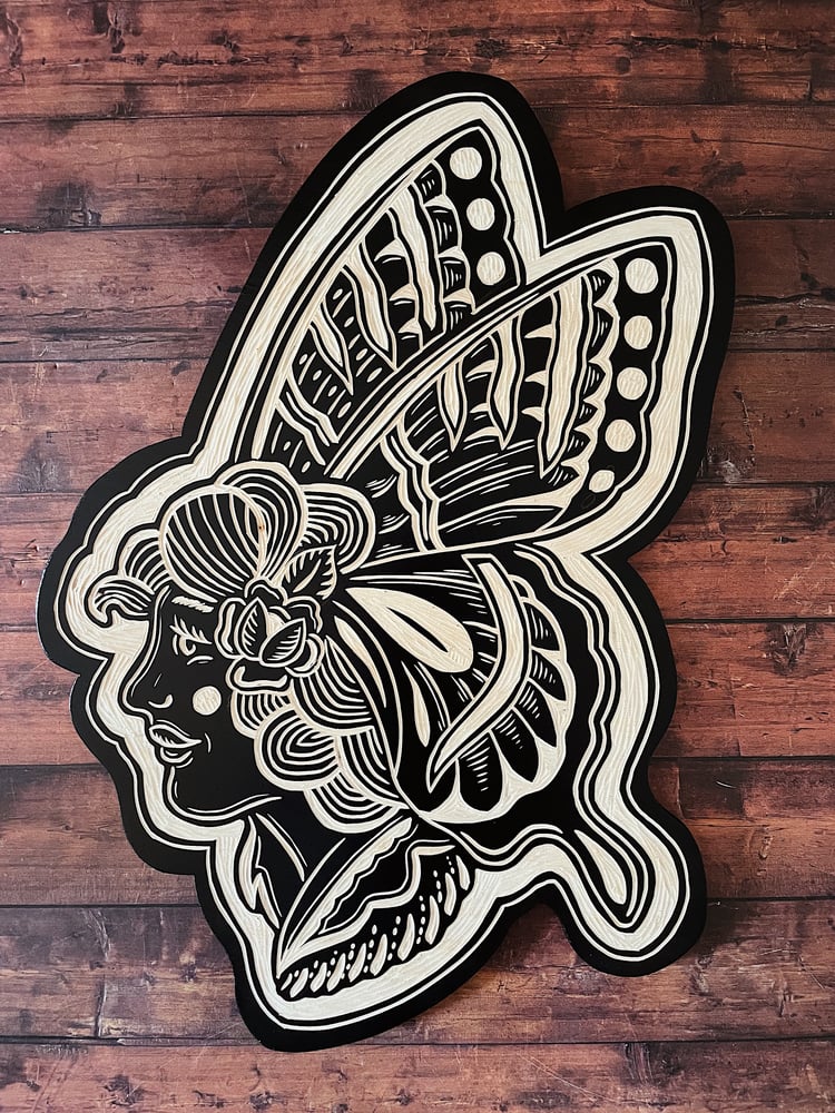 Image of Butterfly Lady Woodcut 