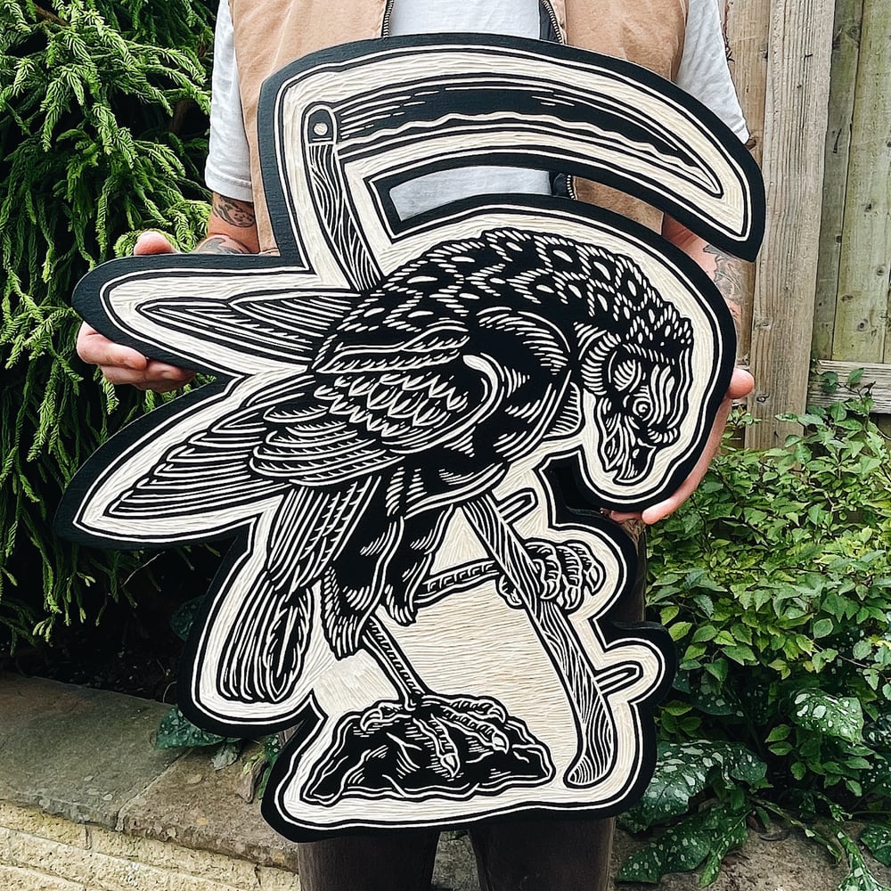 Image of Eagle/scythe Woodcut 