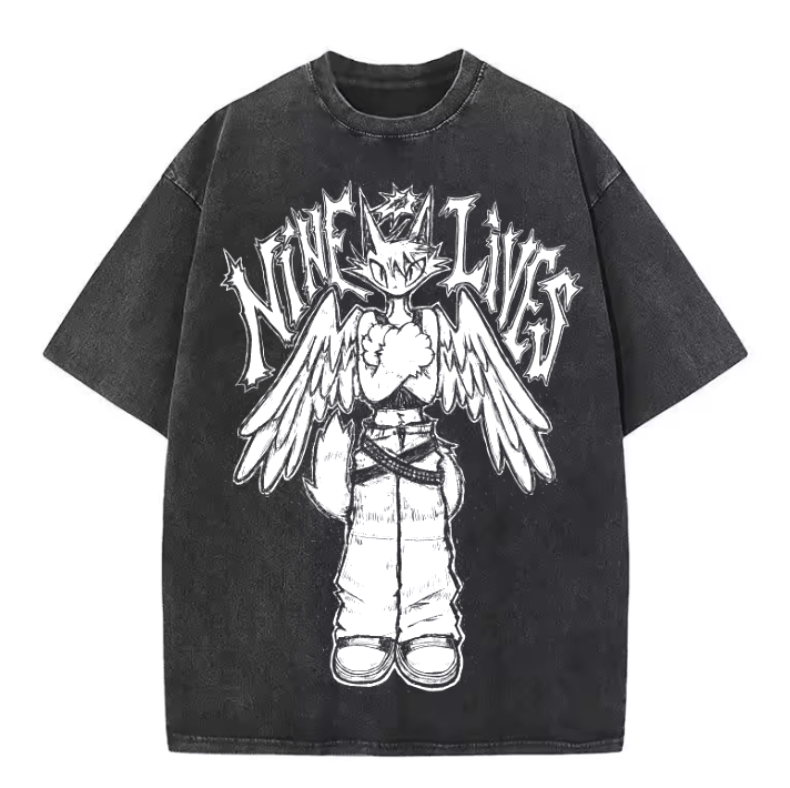 Image of Nine Lives Acidwash T-shirt (Preorder)