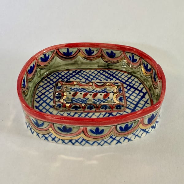 Image of Soap dish blue lattice pattern