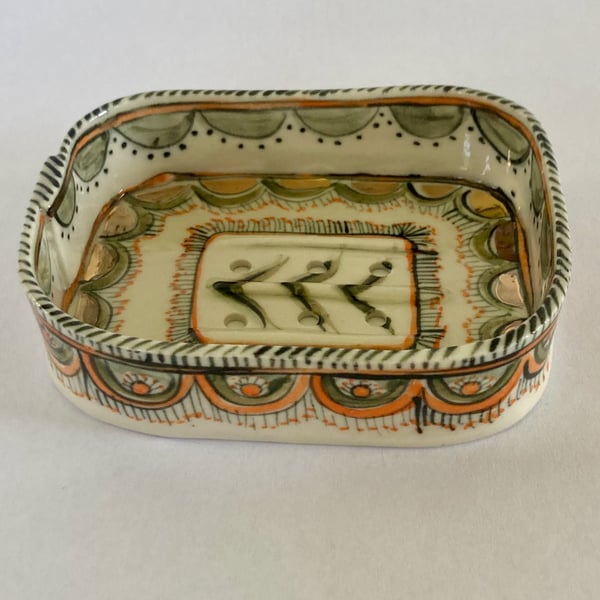 Image of Orange gold and green design soap dish
