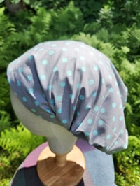 Image 1 of Grey & Aqua Polka Dots Haircovering 