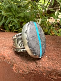 Image 1 of WL&A Handmade Heavy Ingot Viking Ribbon Turquoise Sunrise Ring - Size 12