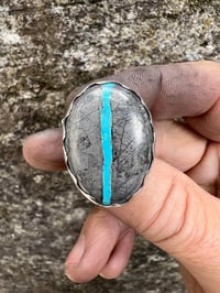 Image 4 of WL&A Handmade Heavy Ingot Viking Ribbon Turquoise Sunrise Ring - Size 12